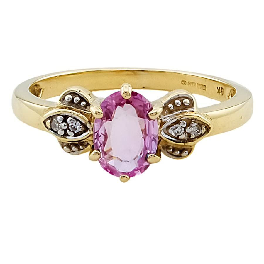 9ct gold Pink Sapphire / Diamond Ring size N